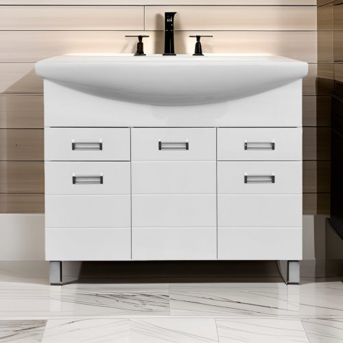 Viva Style SZQUARE 100 lábon álló fürdőszobabútor Sanovit Zenon 6095 porcelán mosdókagylóval 100cm