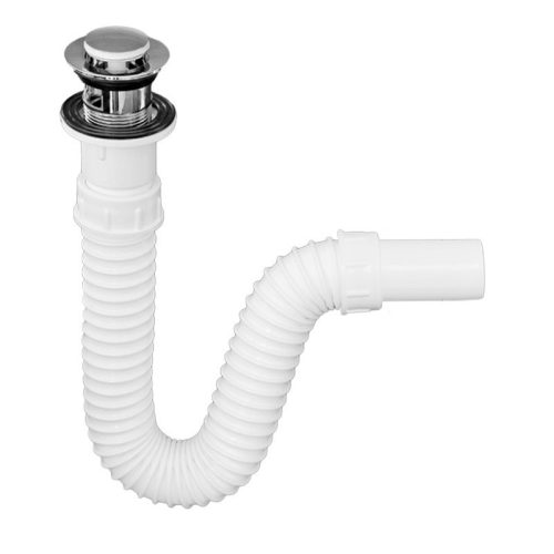 TEXO KLIKK- KLAKK króm sr. mosdószifon flexibilis cső, túlfoly. leeresztő - O 5/4" x 0,5 m x O 40 mm