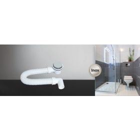   TEXO Exclusive zuhanytálca szifon O 60 mm rozsdamentes takaróval - O 5/4" x 0,4 m x O 40 mm