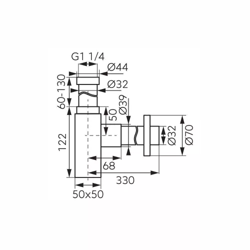 Ferro QUADRO szögletes búraszifon G5/4”x32 mm, gold fényes arany S280G