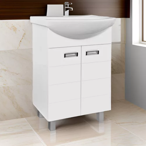 Viva Style SZQUARE 55 lábon álló fürdőszobabútor Sanovit Zenon 6055 porcelán mosdókagylóval 55 cm