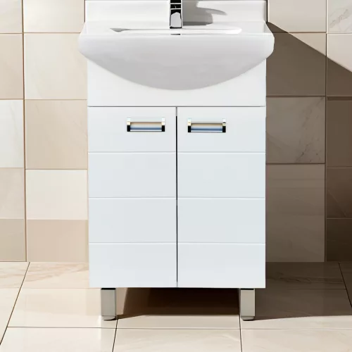 Viva Style SZQUARE 55 lábon álló fürdőszobabútor Sanovit Zenon 6055 porcelán mosdókagylóval 55 cm