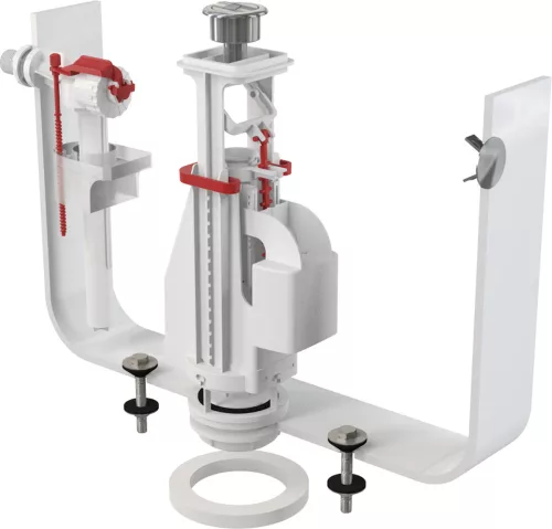 ALCA SA08A 1/2" CHROM szett: öblítő kettős nyomógombbal, oldalsó bekötésű töltőszelep 1/2", vakdugó, csavarok, tömítések