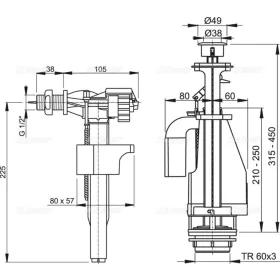   ALCA SA08A 1/2" CHROM szett: öblítő kettős nyomógombbal, oldalsó bekötésű töltőszelep 1/2", vakdugó, csavarok, tömítések
