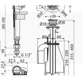   ALCA SA08AS 1/2" CHROM szett: öblítő kettős nyomógombbal, alsó bekötésű töltőszelep 1/2", csavarok, tömítések