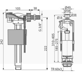  ALCA SA2000K 3/8" CHROM szett: öblítő STOP nyomógombbal, oldalsó bekötésű töltőszelep 3/8", vakdugó, csavarok, tömítések