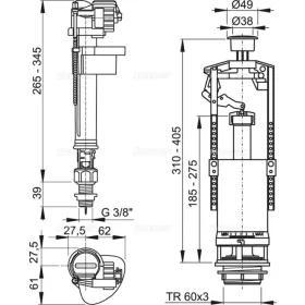   ALCA SA2000S 3/8" CHROM szett: Öblítő STOP nyomógombbal, alsó bekötésű töltőszelep 3/8", csavarok, tömítések