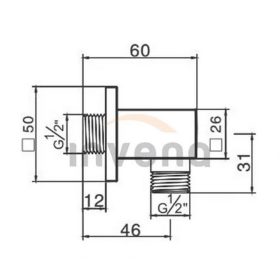   Invena Sarokcsatlakozó zuhanycsőhöz, szögletes, 1/2" , króm
