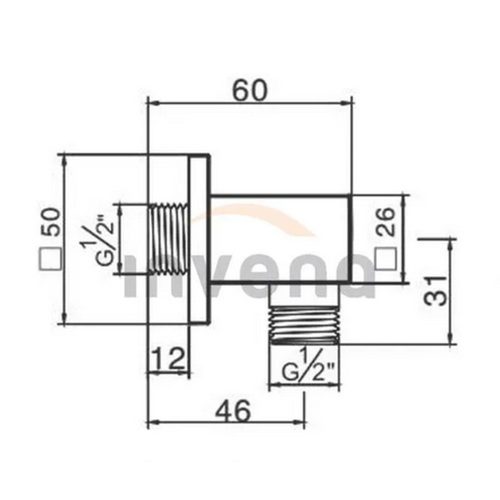 Invena Sarokcsatlakozó zuhanycsőhöz, szögletes, 1/2" , króm