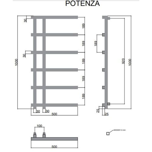 Sanica Potenza design fürdőszoba radiátor fekete 500x1000