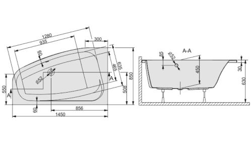 Sanplast FREE aszimmetrikus kád 85 x 145 cm BAL
