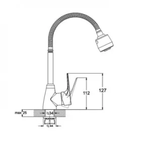   Zegor álló mosogató csaptelep (35) flexibilis kifolyóval, zuhanyfejes