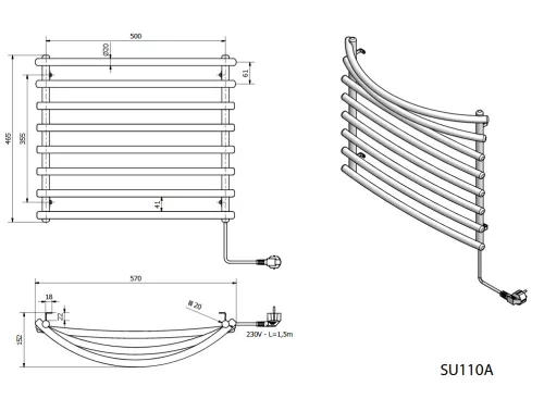 Sapho/Aqualine SUCH elektromos törölközőszárító fehér 570x465mm 72W