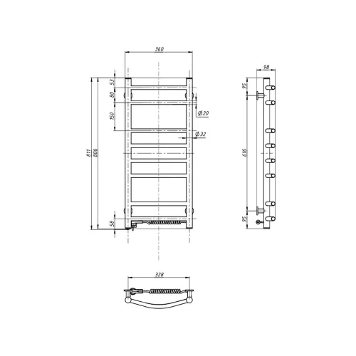 Sapho/Aqualine SUPE elektromos törölközőszárító fehér 360x810mm 107W