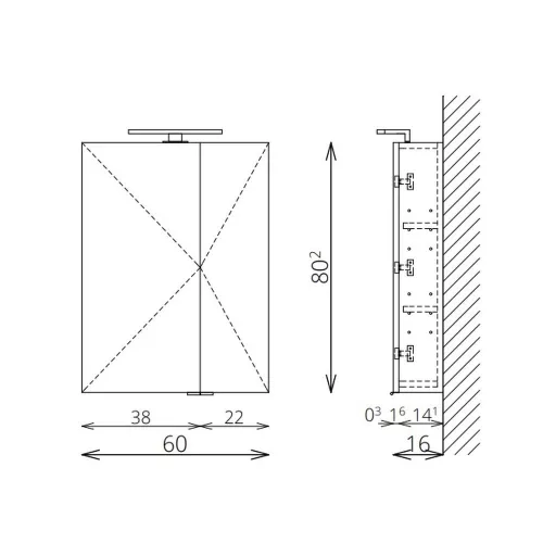Tboss MIRROR BOX RECTA 60 Tükrös felsőszekrény 2 ajtós, 30 cm-es LED lámpával, 60x80/16cm