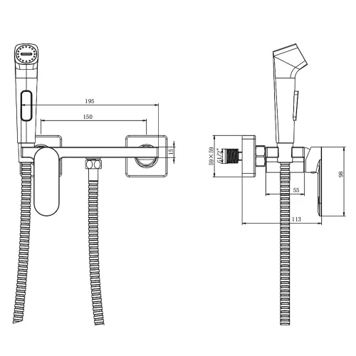 Sapho/Aqualine bidézuhany keverő csapteleppel, gun metal