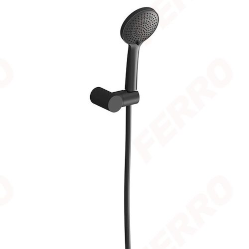 Ferro NOSTRIS zuhanyszett: zuhanytartó fix, zuhanyfej, gégecső, FEKETE