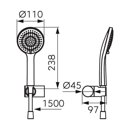 Ferro NOSTRIS zuhanyszett: zuhanytartó fix, zuhanyfej, gégecső, FEKETE