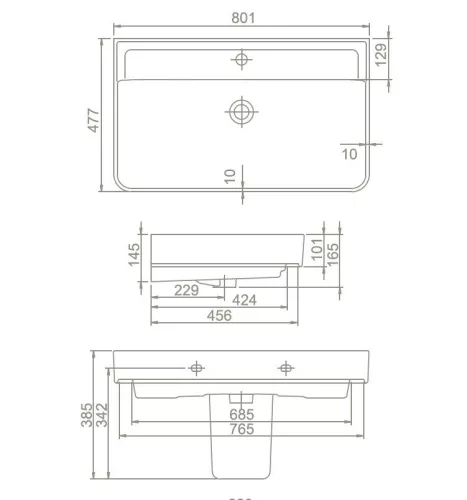 CeraStyle HERA PULTRA ültethető Top Counter porcelán mosdó 80x48cm