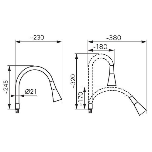 Ferro ELASTICO II kifolyó konyhai csaptelepekhez, 2F, fehér W101W-B