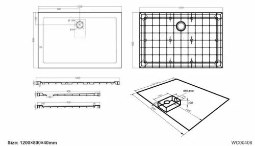 Wellis Zuhanytálca szögletes lapos 120x80x4