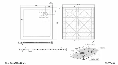 Wellis Zuhanytálca szögletes lapos 90x90x4