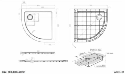Wellis Zuhanytálca íves lapos 80x80x4