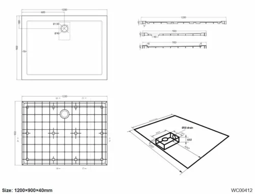 Wellis Zuhanytálca szögletes lapos 120x90x4
