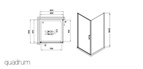 Wellis Quadrum Black egy nyílóajtós szögl. kabin, Easy Cleannel, üvegtörés garanciával
