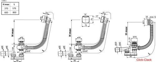 Ravak kád le- és túlfolyó bovdenes 570 mm (kerek) X01305