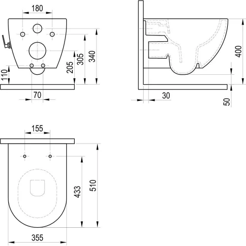 Ravak UNI CHROME RimOff fali WC bidé funkcióval, keverő csapteleppel, ülőke nélkül