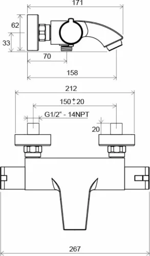 Ravak Termo 200 termosztátos fali kádcsaptelep szett nélkül króm TE 082.00CR