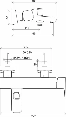 Ravak 10° TD 022.00 fali kádtöltő csaptelep zuhanyszett nélkül (Kifutó-2026)