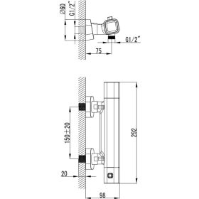   Ravak 10° termosztátos fali zuhanycsaptelep szett nélkül TD 033.00/150 (Kifutó-2026)