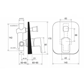   Ravak 10° Free falba süllyesztett csaptelep váltóval, belső egységgel TD F 061.00
