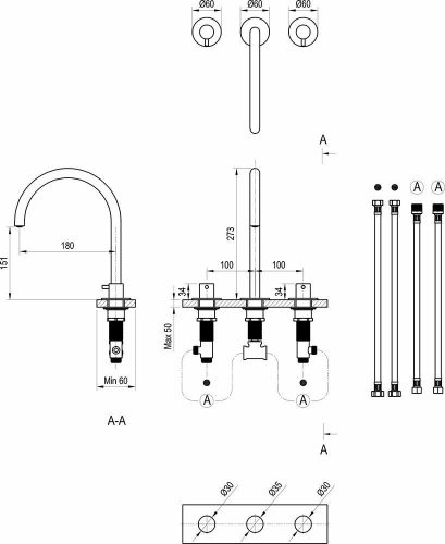 Ravak Espirit ES 018.20GB álló mosdócsaptelep háromfuratos Graphite