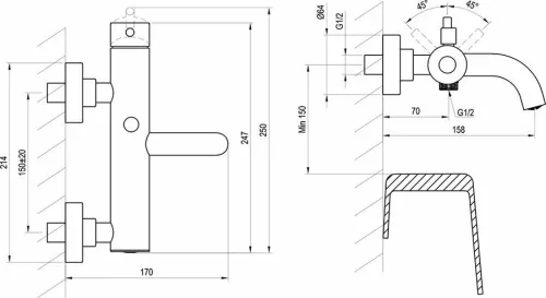 Ravak Espirit ES 022.20GB fali kádcsaptelep Graphite