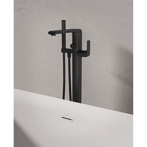 Ravak FLAT FL 080.20BL.RB07A Padlón álló kádcsaptelep szettel, Fekete (R-box nélkül)