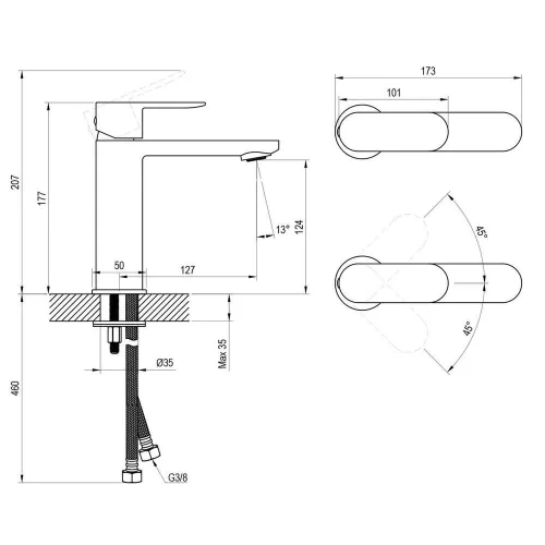 Ravak Chrome II mosdócsaptelep 175mm lefolyó nélkül fekete CR II 014.20BL