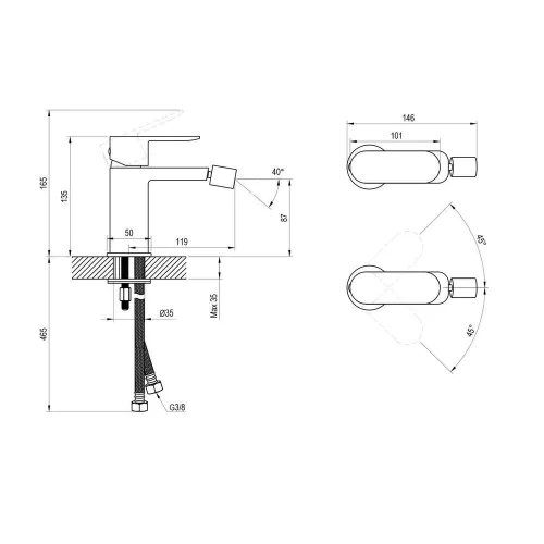 Ravak Chrome II bidécsaptelep 135mm lefolyó nélkül fekete CR II 056.20BL