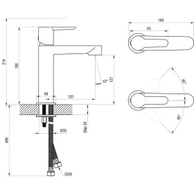   Ravak Puri mosdócsap 190mm, leeresztő nélkül, fekete PU 014.21BL