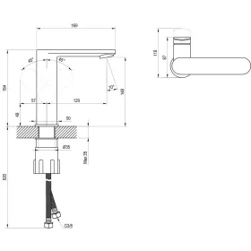   Ravak Chrome II mosdócsaptelep 165mm, leeresztő nélkül, fekete CR II 014.22BL
