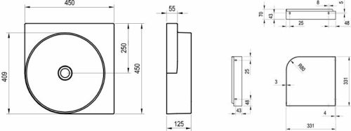 Ravak Yard 450 C mosdó fehér kerámia csapfurat nélkül 450x450x125mm
