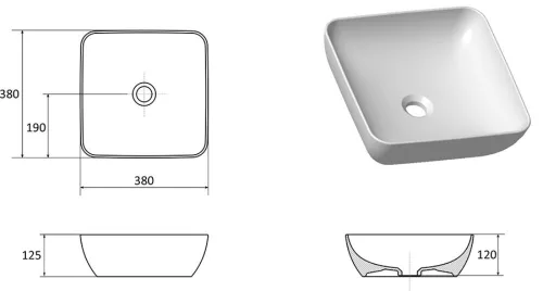Ravak UNI Slim S 380 mosdó kerámia 380x380x125 mm