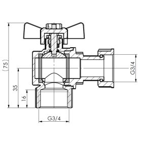   INVENA Sarok golyóscsap, pillangókar, toldatos, BB, 3/4"