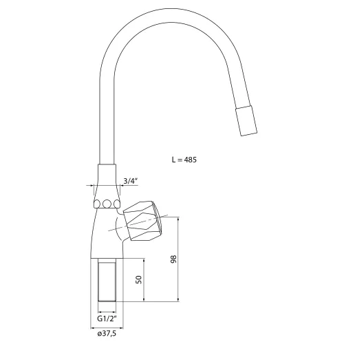 Sapho/Aqualine állószelep flexibilis kifolyóval 1/2" króm+fekete (ZY1807F)