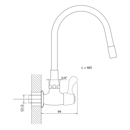 Sapho/Aqualine Faliszelep felső flexibilis kifolyóval 1/2" króm+fekete (ZY1813F)