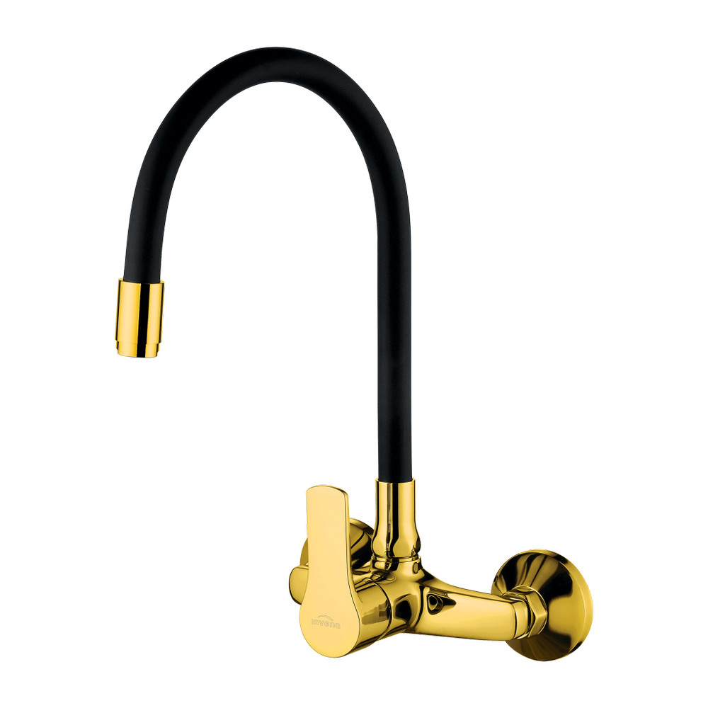 Invena VERSO fali mosogatócsaptelep - flexi kifolyóval, fekete-arany, PVD/Waterplating